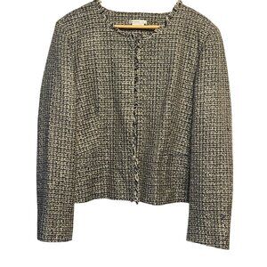 Van Heusen Studio Women Tweed Jacket XXL Black & White Raw Edges Preppy Office
